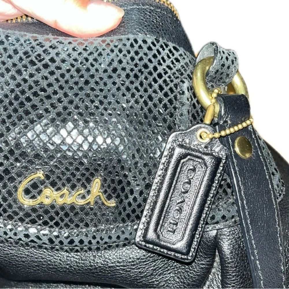 COACH Ashley Black Leather Python Trim Purse Shoulder Hobo Handbag F20104